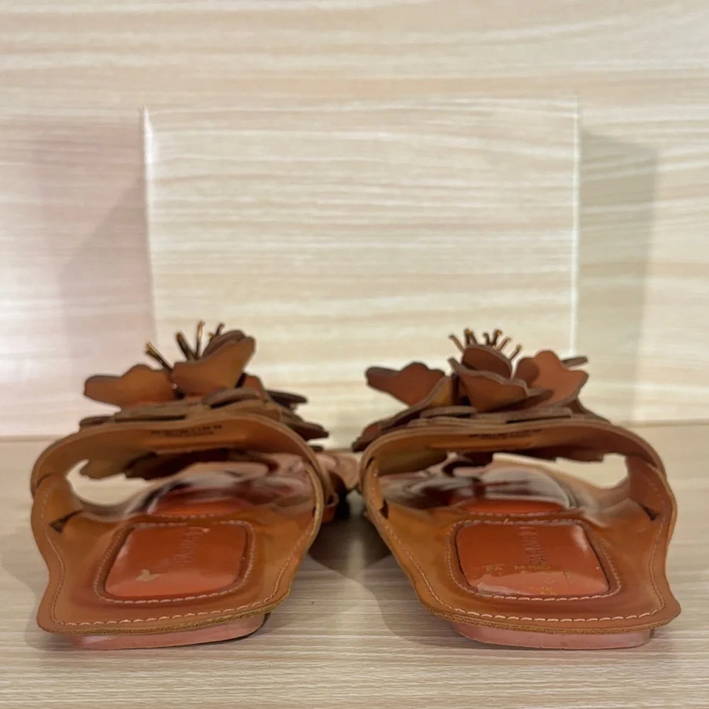 FARM Rio Floral Sandals Brown Leather Slide Statement Summer Chic - Picture 10 of 14